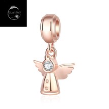 Genuine Sterling Silver 925 Rose Gold Charm Guardian Angel Fairy With Clear Cz - £20.85 GBP