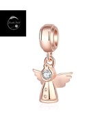 Genuine Sterling Silver 925 Rose Gold Charm Guardian Angel Fairy With Cl... - £20.39 GBP