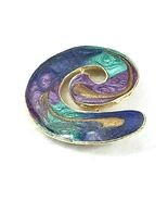 Swirl Brooch Pin Purple Green Blue Gold Tone Enamel EUC - $9.40