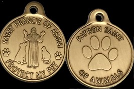 Saint Francis Protect My Pet Patron Saint Of Pets Dog Tag 1&quot; Charm Bronze - $11.43