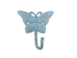 [Pack Of 2] Rustic Light Blue Cast Iron Butterfly Hook 6&quot;&quot; - £37.89 GBP