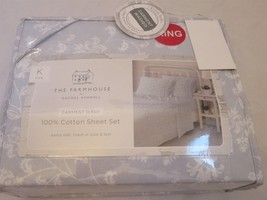 Shabby Chic Rachel Ashwell The Farmhouse Blue White Floral 4P King Sheet Set NIP - £74.39 GBP