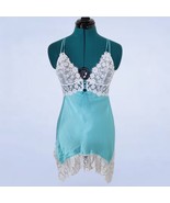 Victoria&#39;s Secret Tiffany Blue Satin Lace Bridal Chemise Slip - Size Medium - $64.35