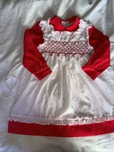 Princess Anne Girls 6 Hand Smocked Red Dot Dress Vintage With Flaw - $14.84