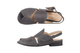 Gray Suede Leather Peep Toe Geometric Cutout Slings Back Women Sandals - $127.39