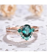 Lab Created  Emerald Engagement Ring, Vintage Wedding Jewelry, Bridal Set - £87.61 GBP