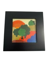 Finished Framed Embroidered Sunrise Trees Hills Fields Wall Hanging 7.5&quot;... - £17.34 GBP