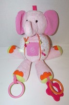 Carters Pink Elephant plush round ball rattle teether rings tabs dots hanging - £6.95 GBP
