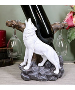 Howling Arctic White Snow Wolf Wine Valet Statue As Bottle And 2 Glasses... - €40,44 EUR