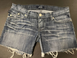 Rock &amp; Republic Jean Shorts Womens Sz 29 Medium Wash Mid Rise Frayed Hem - £12.96 GBP