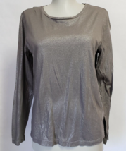 N.C T-shirt Foil Metallic Gray Womens size L /38 EU long sleeve stretch Top - £10.38 GBP