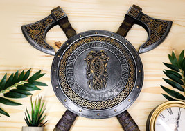 Ebros Viking Warrior Coat of Arms Ragnar Serpent Shield With Crossed Axes Plaque - £95.37 GBP