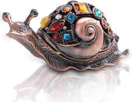 YU FENG Crystals Bejeweled Trinket Box Hand-Painted Brown Snail Animal Figurine  - £18.50 GBP