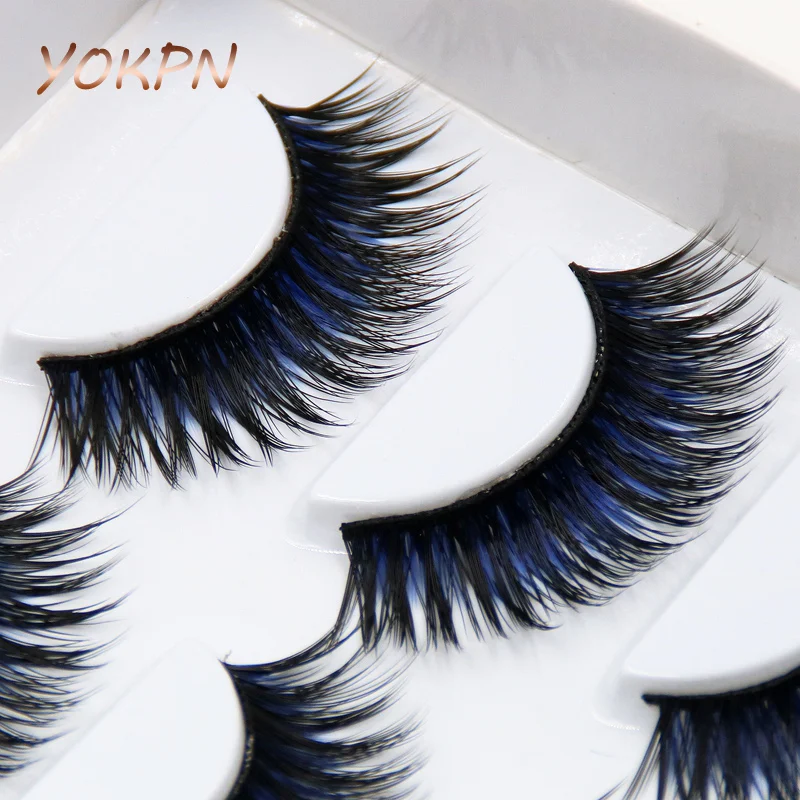 YOKPN 6Pairs False Eyelashes Color Black + Blue Smoked Stage Makeup Tool... - $29.43
