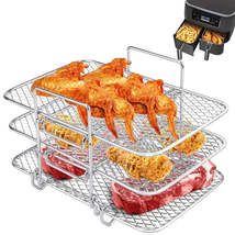 3 Layer Air Fryer Rack Stainless Steel Stackable Grid Grilling Basket Oven Steam - £22.47 GBP