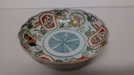 Asian Japanese Hand Painted Floral Bamboo Antique Scalloped Footed Bowl 6&quot; - $98.99