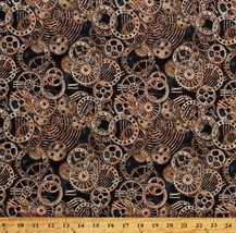 Cotton Clocks Gears Vintage-Look Steampunk Fabric Print by the Yard D784.79 - £9.39 GBP