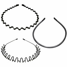 Metal Headbands 3 Pack Fashion Unisex Black Hairband Spring Wave Non Sli... - £9.30 GBP