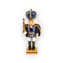 King Nutcracker Wooden 12 Inch Crown Cape Scepter Blue Red Gold Christmas - £18.76 GBP