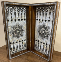 Handmade, Wood Backgammon Board, Game Board, Inlaid Mother Of Pearl (16.8&quot;) - £271.85 GBP
