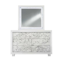 Modern White Dresser With 7 Faux Marble Detailed Front Drawer - $717.49