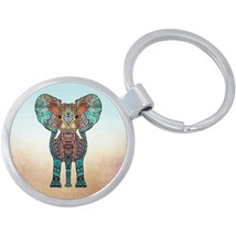 Tribal Elephant Keychain - Includes 1.25 Inch Loop for Keys or Backpack - £8.44 GBP