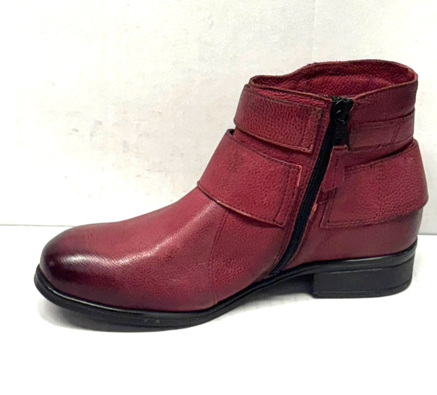 MIZ MOOZ LEATHER BUCKLE ANKLE BOOTIE SIDE ZIP WINE  37EU / 7US  # Z-14 Item image 2