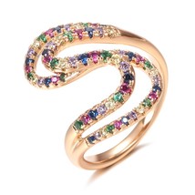 New Arrivals 585 Rose Gold Colorful Zircon Rainbow Ring Geometric Wave Finger Ri - £10.48 GBP