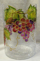 Yankee Candle Frosted Crackle Large Jar Holder VINEYARD GRAPES Hand-Painted Gold - $71.02