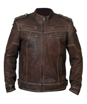 Genuine Distressed Leather jacket stylish for men Handmade biker cafe vi... - £94.41 GBP