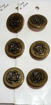 Vtg Metal Buttons 6 UNKNOWN MILITARY CREST Reproduction 19mm GOLD TONE A7 - $5.40