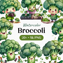 Bundle Watercolor Cute Broccoli Clipart PNG - £2.38 GBP