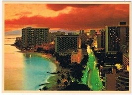 Postcard Sunset At Waikiki Beach Kalakaua Ave Hawaii - £2.76 GBP