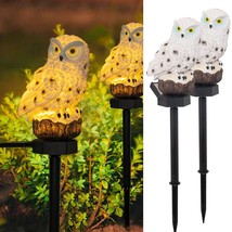 2 Pack Owl Figure Solar Led Lights, Resin Garden Waterproof Decorations With Sta - £36.70 GBP