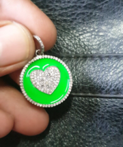 Heart Shape Pendant For Women 925 Silver Pave Diamond Round Charm Pendant Gift - £51.34 GBP