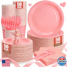 CENLBJ Pink Party Supplies: Plates, Napkins, Cups, Forks - Set for 50 Gu... - $48.33