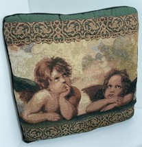 Vintage 1980s Raphael two angels pillow 15” By 15” Green Gold - £29.86 GBP