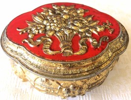 Japanese Vintage Gold Metal Embossed/Enameled Footed Jewelry/Trinket Box (8162) - £20.30 GBP