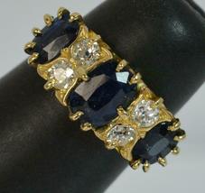 Edwardian 18ct Yellow Gold Over 3.50Ct Blue Sapphire &amp; Diamond Cluster Ring - £81.85 GBP