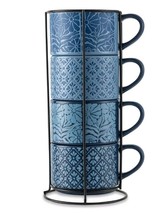 Five (5) Thyme &amp; Table ~ BLUE FLOWERS &amp; SHAPES ~ Stacking Mugs w/Rack - $1,100.29 MXN