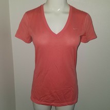 NIKE Dri-Fit Coral Women&#39;s Running Shirt XS Regular Fit V-Neck Short Sleeves - £13.97 GBP