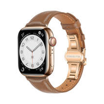 For Apple Watch SE 2022 40mm Plain Leather Butterfly Buckle Watch Band(Dark Brow - £11.85 GBP