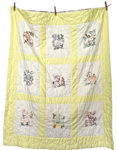 Vintage Baby Quilt 9 Panels of Baby Animals Puppy Fawn Bear Bunny Cat Duck Bird - £38.57 GBP