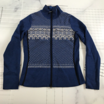 Eddie Bauer Tech Sweater Womens Small Blue White Gray Nordic Full Zip Merino - £18.05 GBP