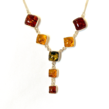 925 Sterling Silver Y Necklace  Yellow Brown and Green Citrine Station Accents - £14.09 GBP