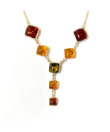 925 Sterling Silver Y Necklace  Yellow Brown and Green Citrine Station A... - £14.19 GBP