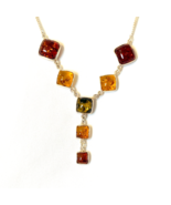 925 Sterling Silver Y Necklace  Yellow Brown and Green Citrine Station A... - £12.32 GBP