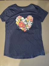 Members Mark Short Sleeve Graphic Tee Girls XL(14/16) Gray W/Flower Heart - £6.01 GBP