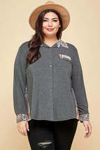 Plus Size Printed Patchwork Contrast Button Up Shirt - £25.14 GBP