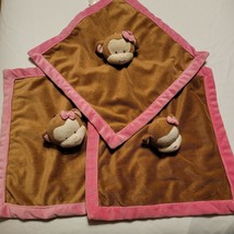 Tiddliwinks Monkey Security Baby Blanket Pink Brown Lovey Bow Girls Set Lot 3 - £11.86 GBP